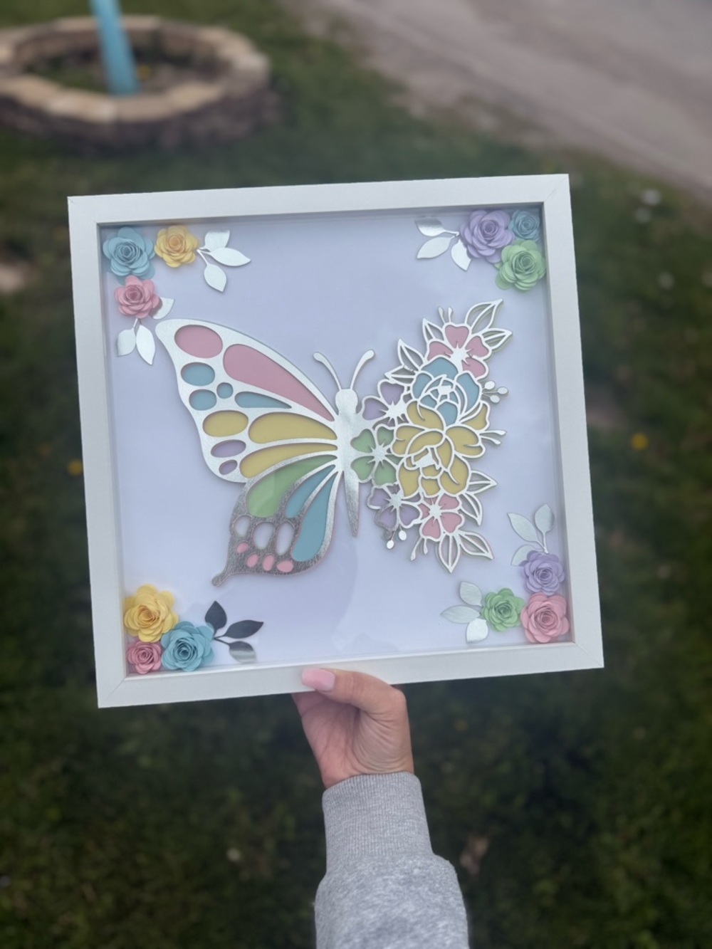 Pastel Butterfly Floral Shadow Box Wall Art